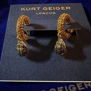NWT KURT GEIGER LONDON Gold Crystal Pavé Drop Hoop Gold Tone Eagle Earrings